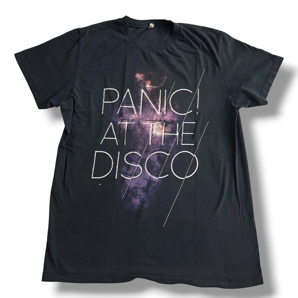 Panic At The Disco Galaxy‎ Graphic Band T-Shirt Black Mens Large Y2K Emo Tee